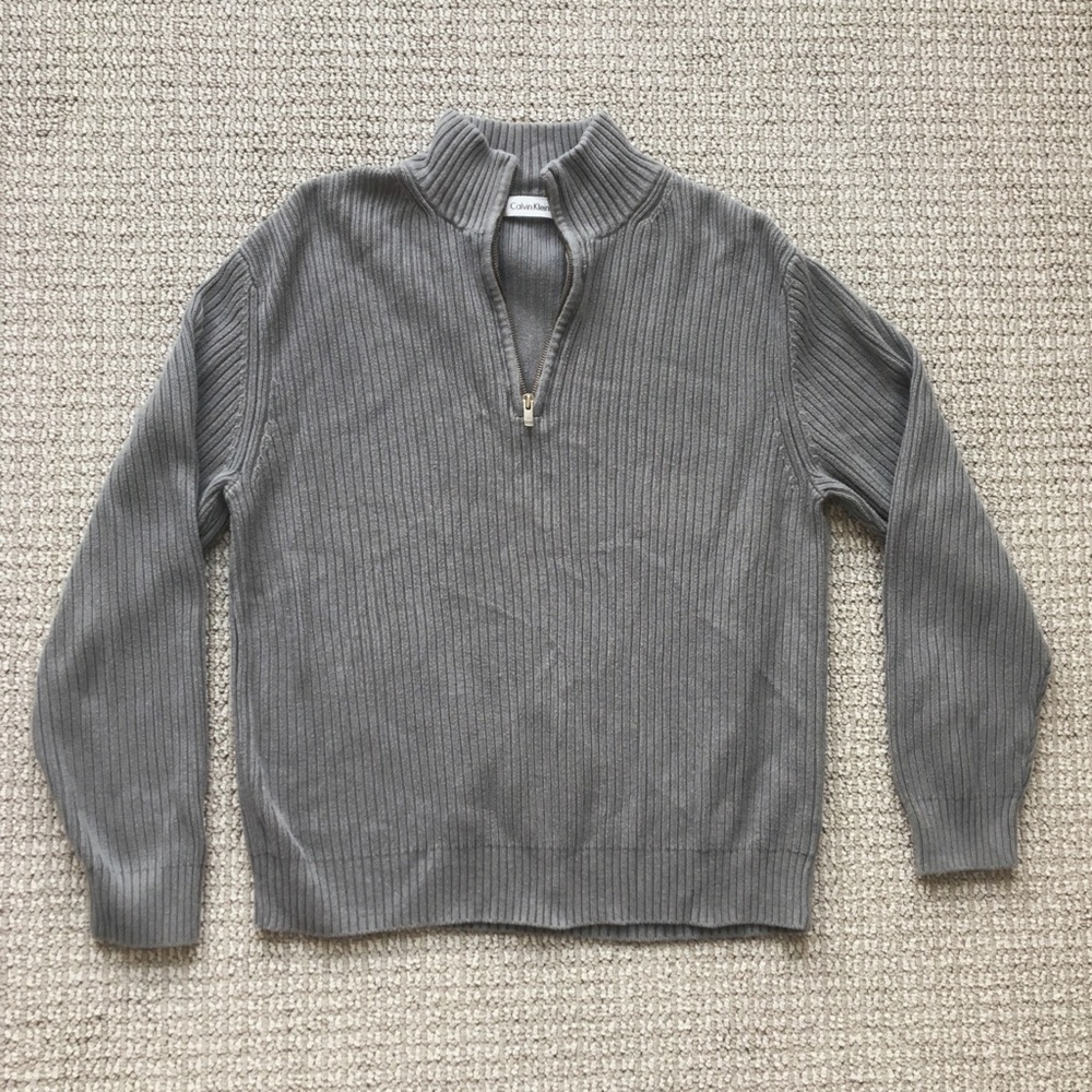 Calvin Klein Mens Sweater, Gray, 1/2 zipper, L